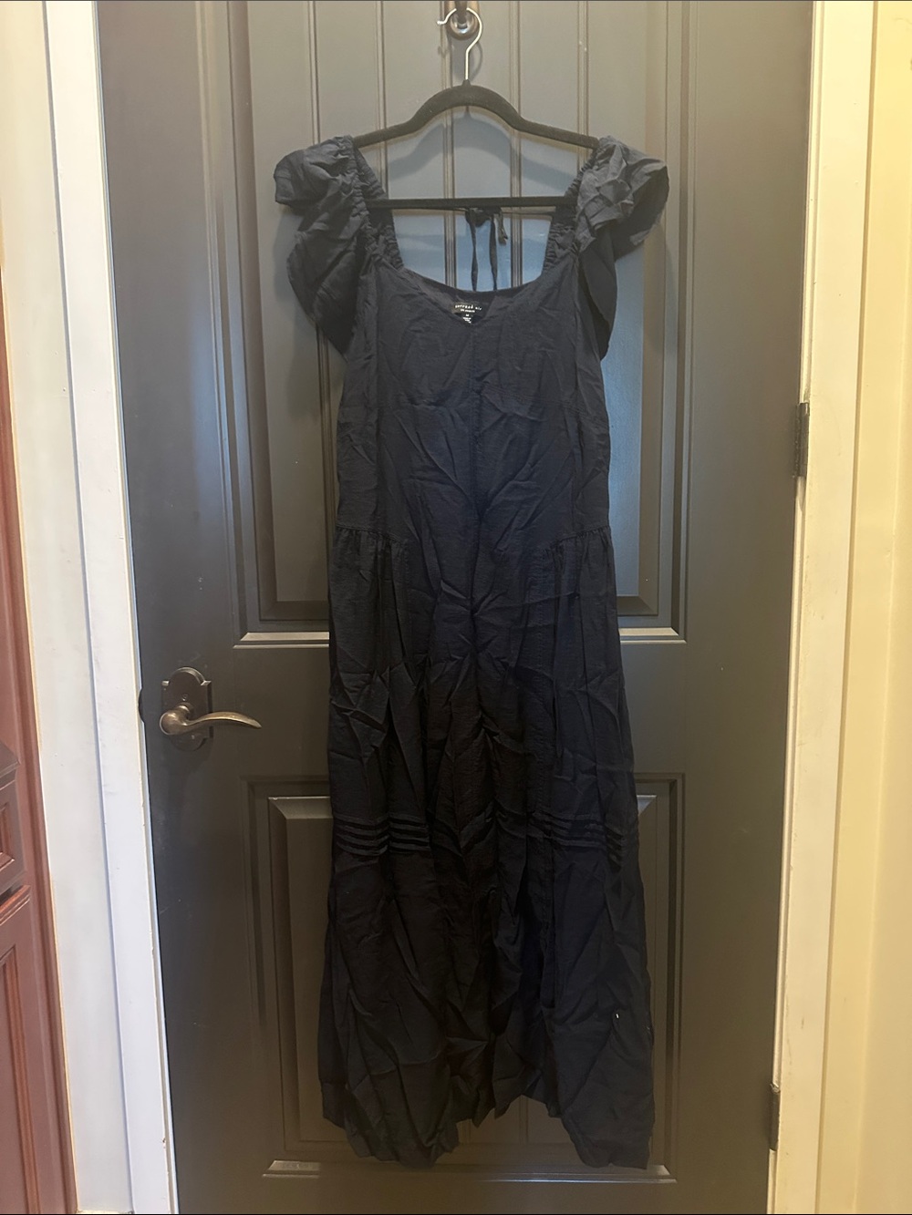 Current Air Black Maxi Dress with Puff Sleeves and Square Neck M